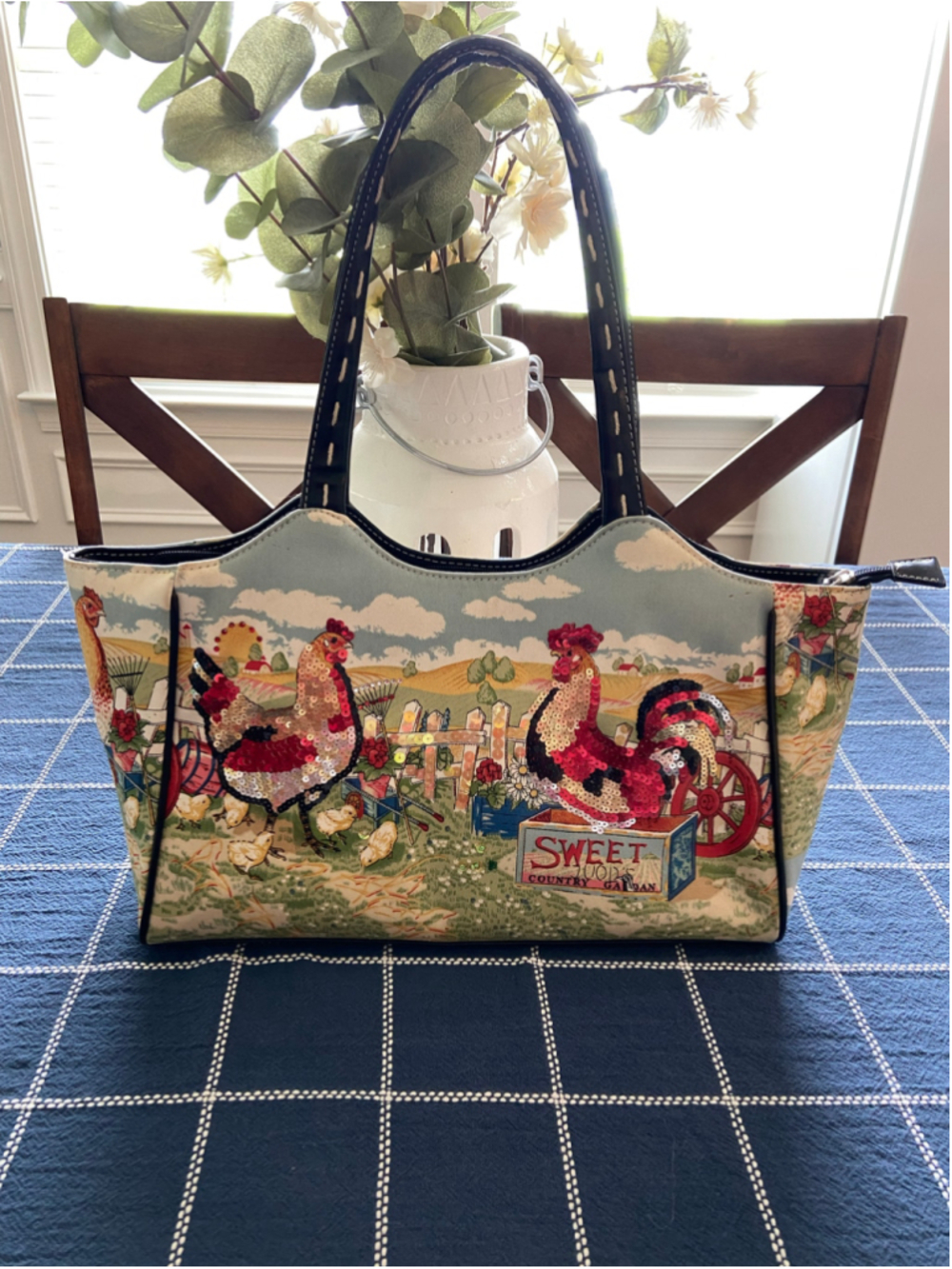 Barnyard sequin rooster handbag